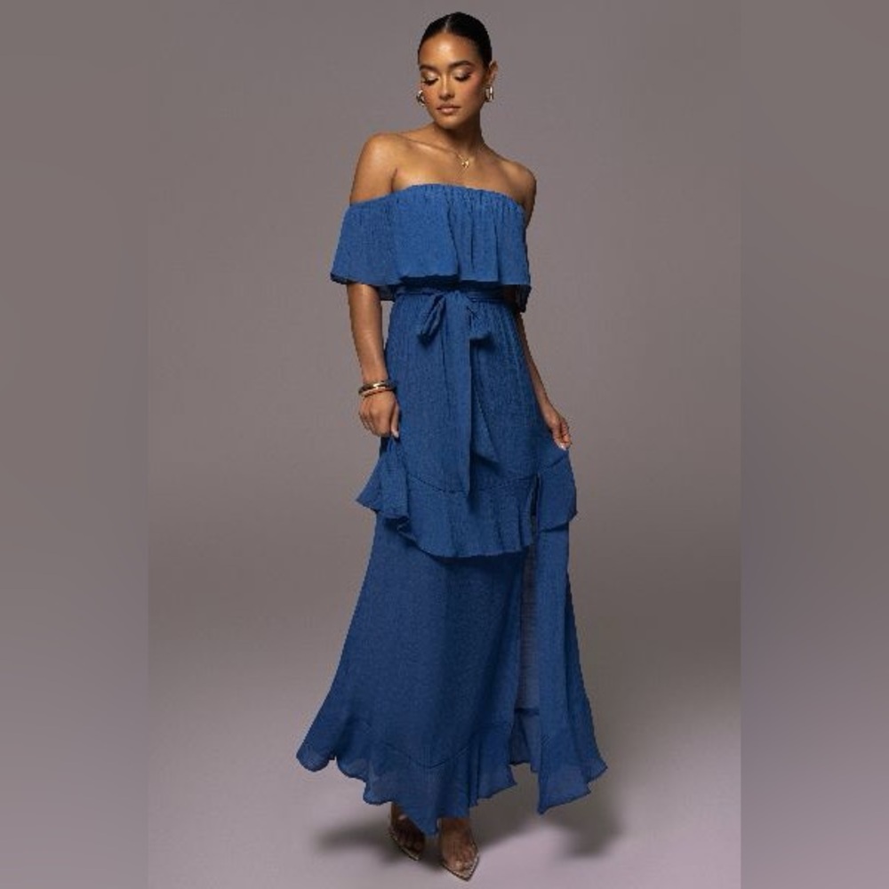 JLUXLABEL Blue Marsela Off-Shoulder Linen Maxi Dress